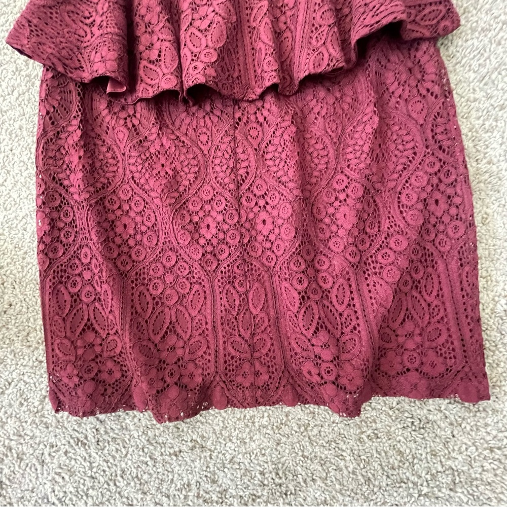 LIKE NEW Lulus Burgundy Deep V Plunge Crochet Wedding Party Dress Small S Lulu’s - Picture 10 of 11